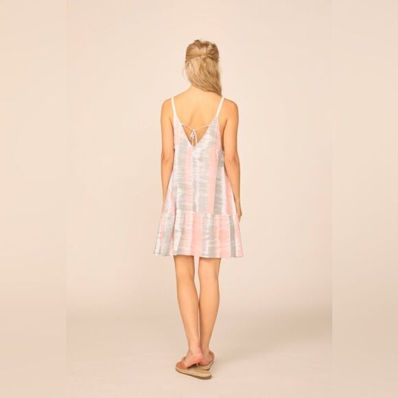 Ocean Drive PINK/ SAGE STRIPEY TIE DYE PRINT V-NECK PROMO DRESS - Picture 4 of 8